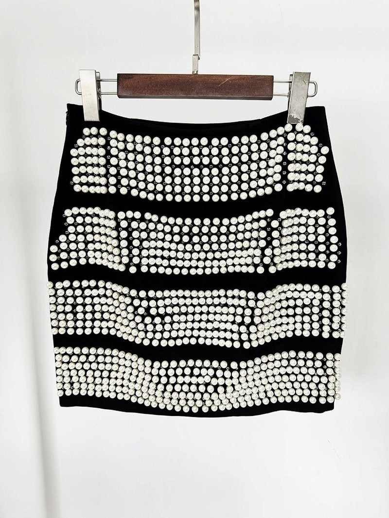 Polka Dot Blazer Beaded Mini Skirt Set H6604