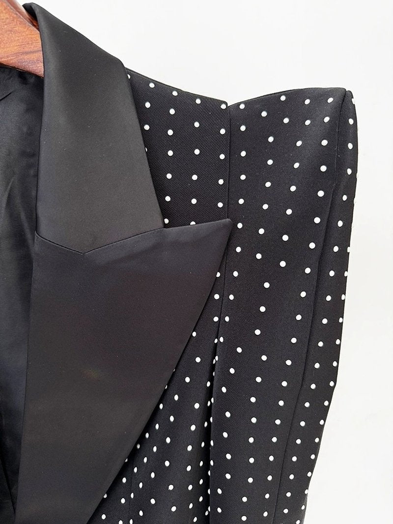 Polka Dot Blazer Beaded Mini Skirt Set H6604