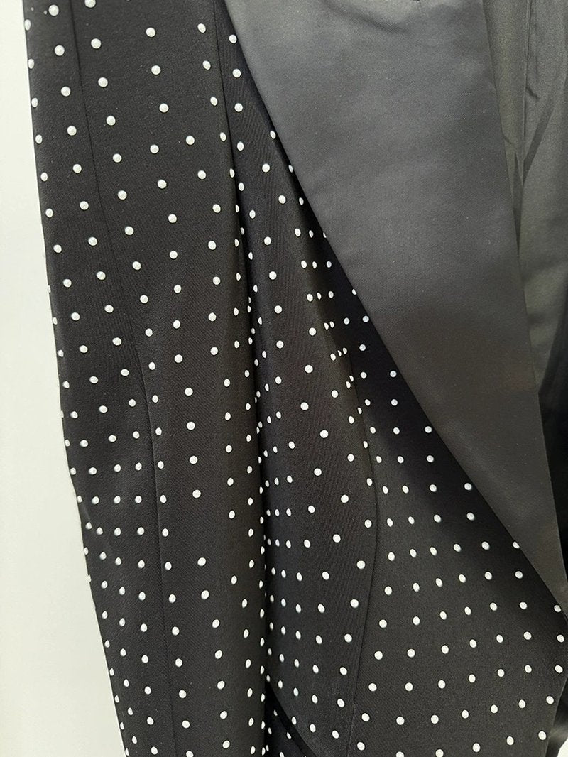 Polka Dot Blazer Beaded Mini Skirt Set H6604
