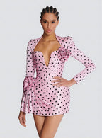 Polka Dot Rose Applique Mini Dress H6684