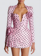 Polka Dot Rose Applique Mini Dress H6684
