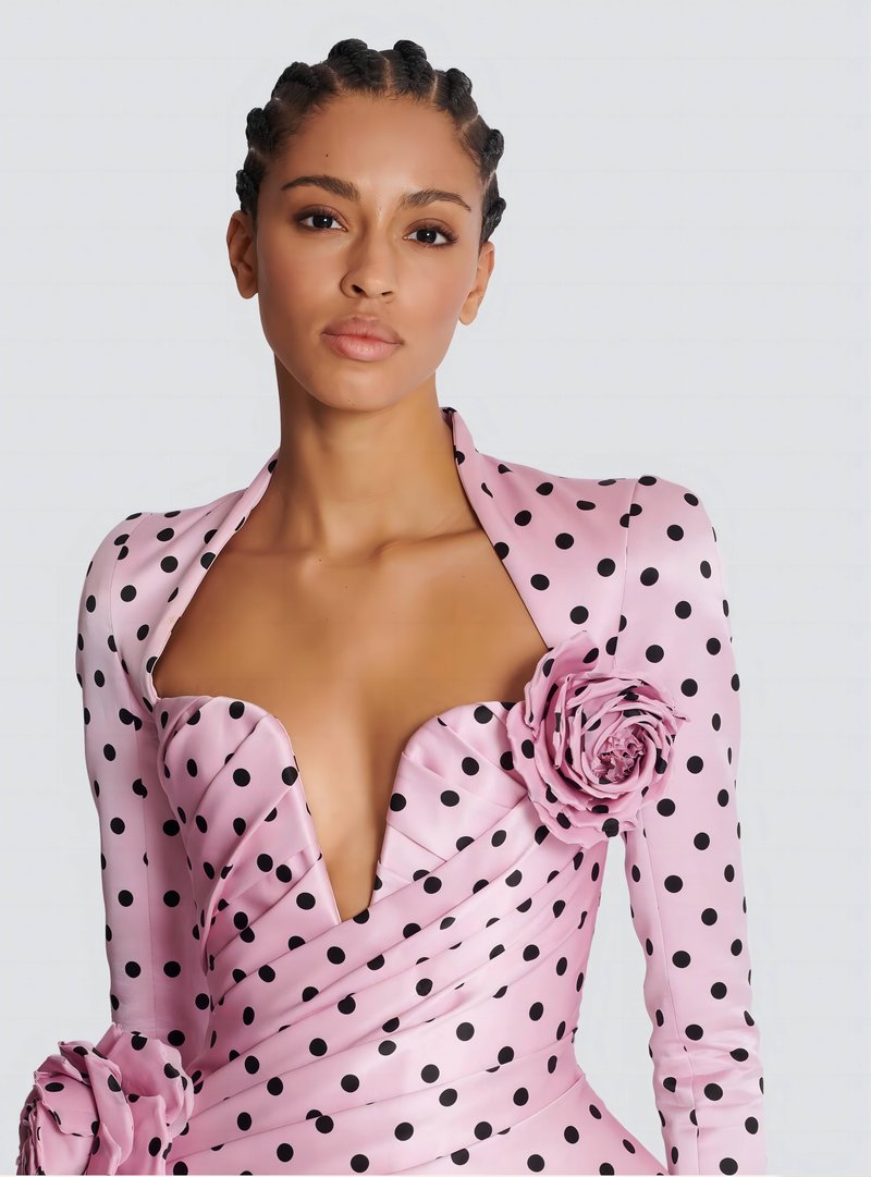 Polka Dot Rose Applique Mini Dress H6684