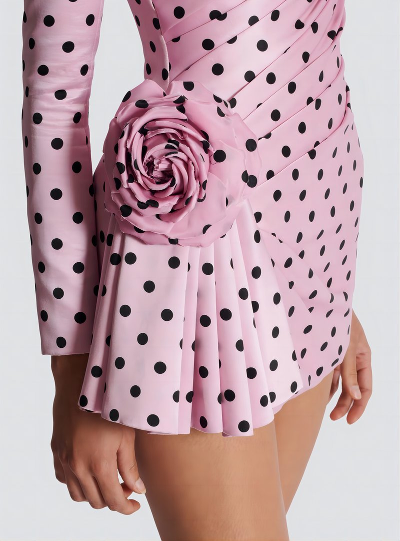 Polka Dot Rose Applique Mini Dress H6684