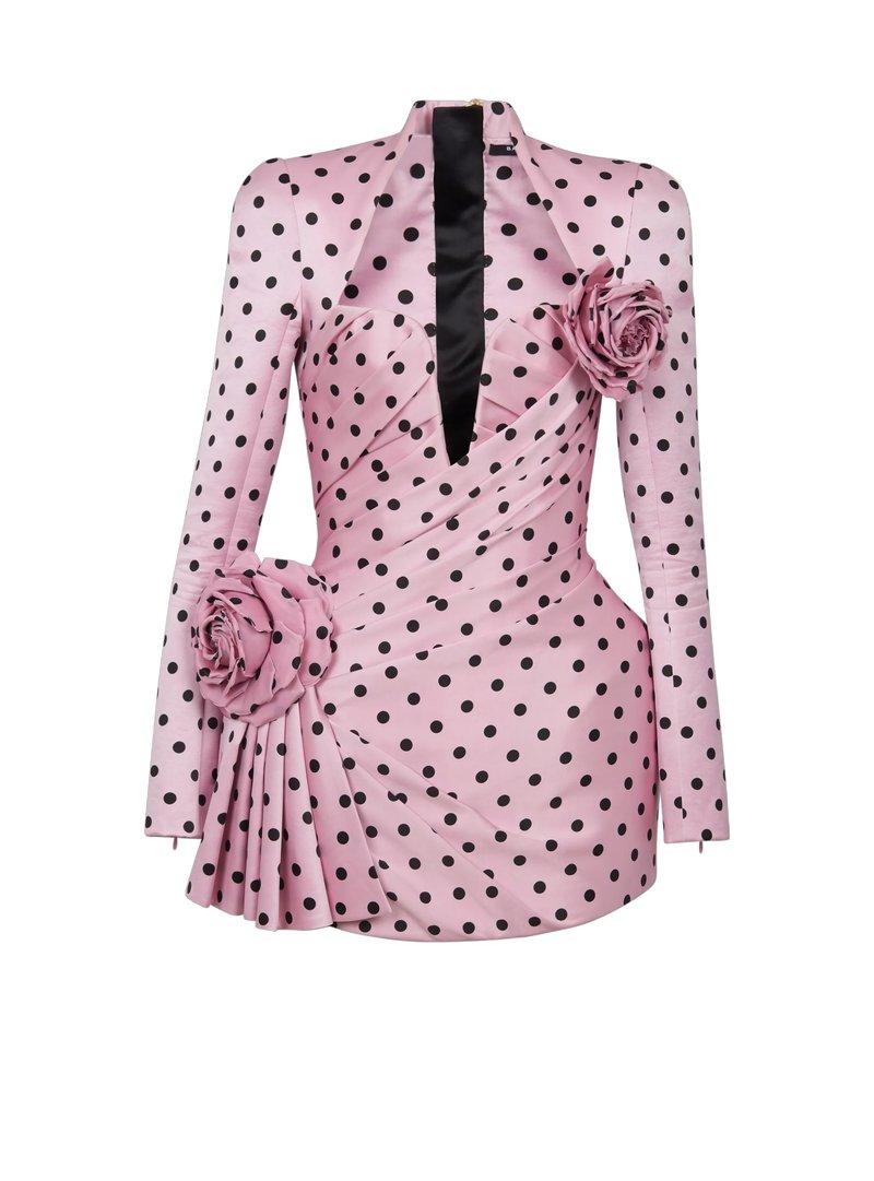 Polka Dot Rose Applique Mini Dress H6684