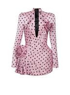 Polka Dot Rose Applique Mini Dress H6684
