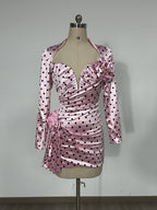 Polka Dot Rose Applique Mini Dress H6684