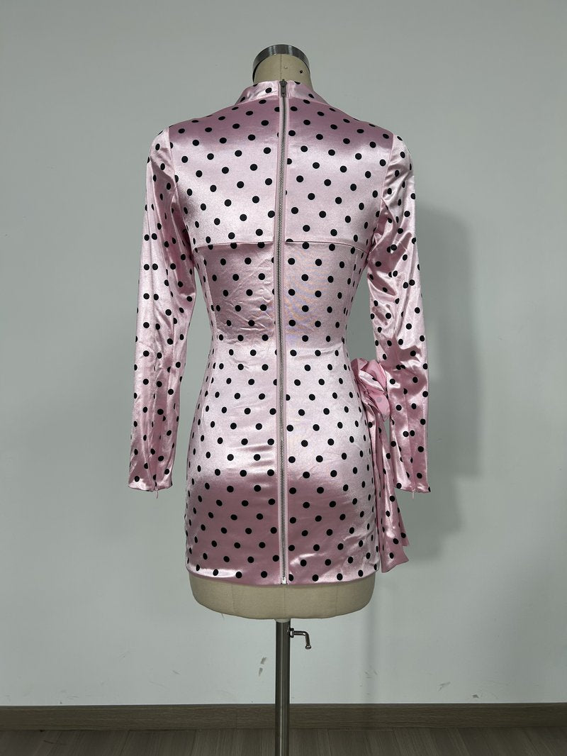 Polka Dot Rose Applique Mini Dress H6684
