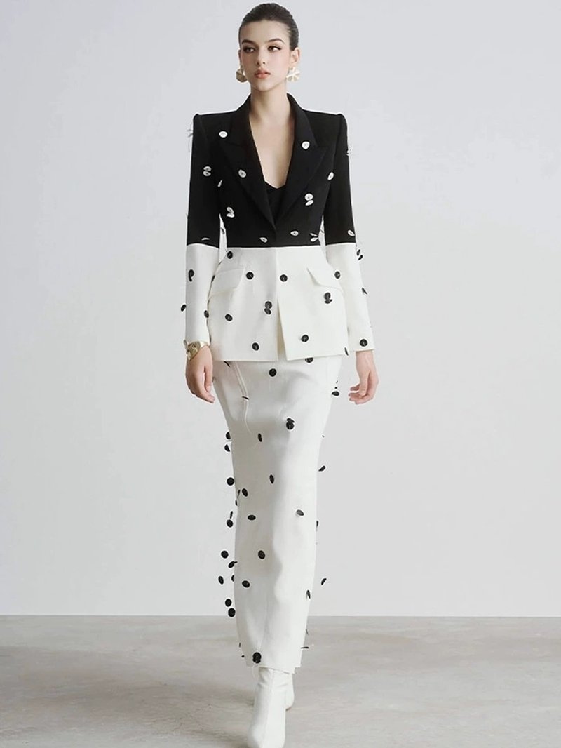 Polka Dot Two-Tone Suit Set H6375