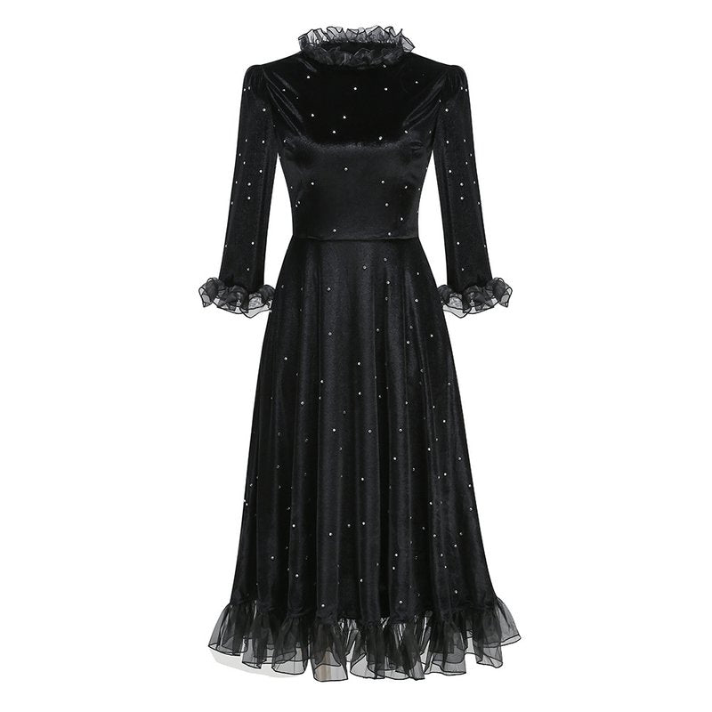 Polka Dot Velvet Midi Dress H6269