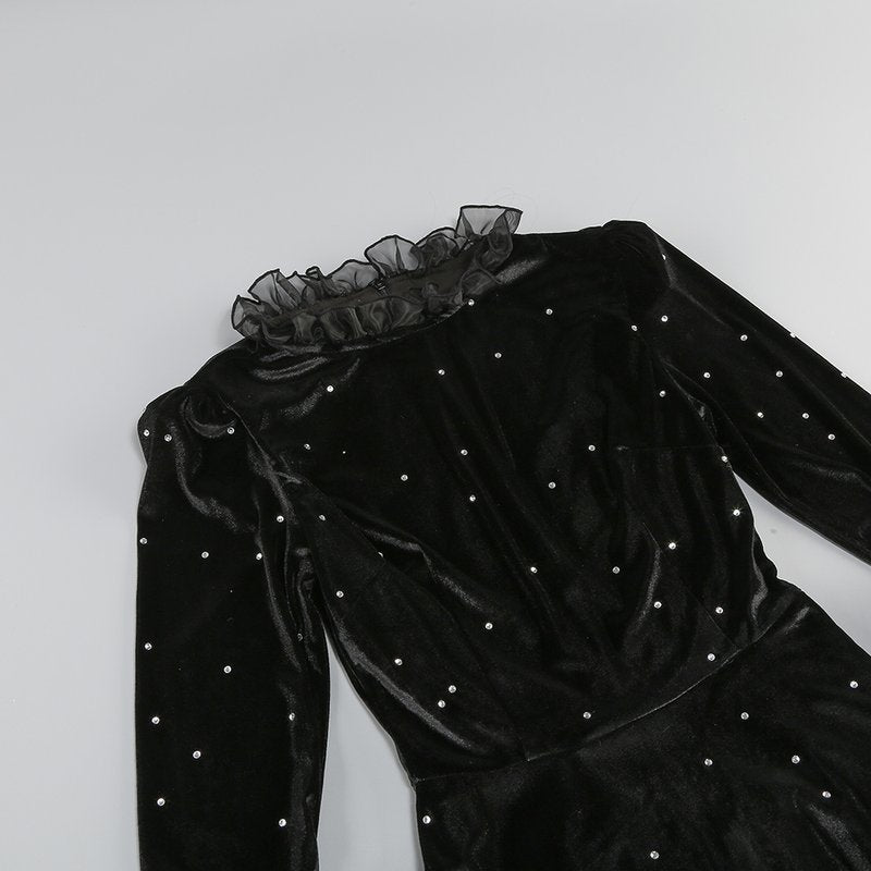Polka Dot Velvet Midi Dress H6269