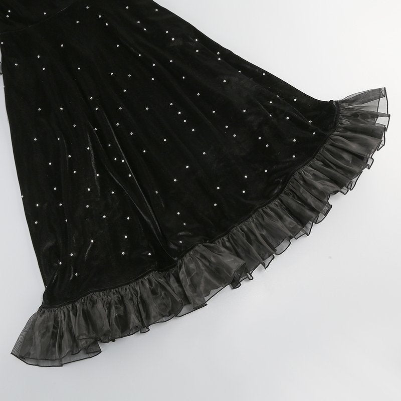 Polka Dot Velvet Midi Dress H6269
