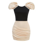 Puff Sleeve Black Top with Gold Skirt Set H6646