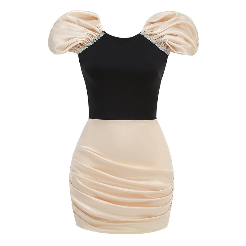 Puff Sleeve Black Top with Gold Skirt Set H6646