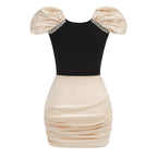 Puff Sleeve Black Top with Gold Skirt Set H6646