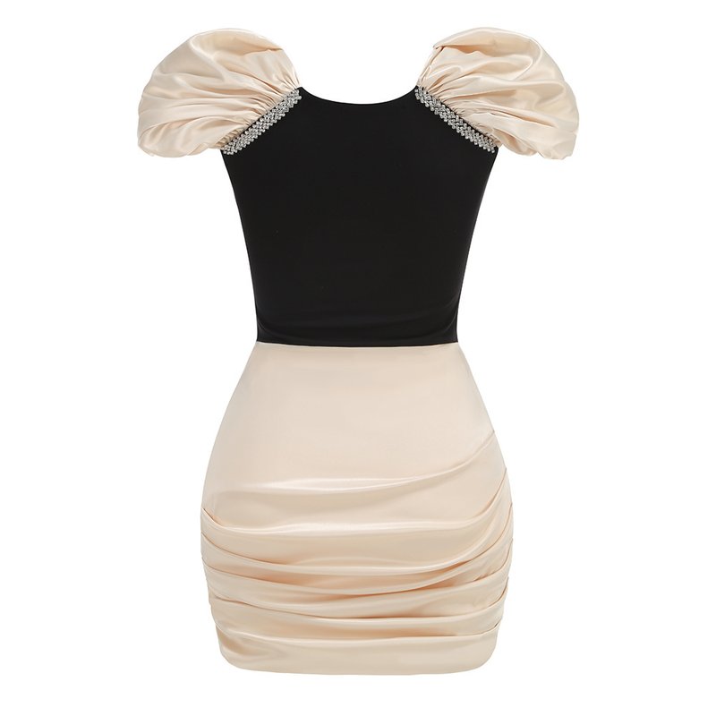 Puff Sleeve Black Top with Gold Skirt Set H6646