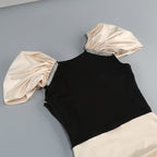 Puff Sleeve Black Top with Gold Skirt Set H6646