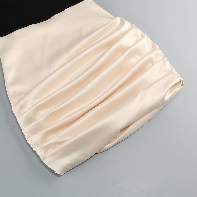 Puff Sleeve Black Top with Gold Skirt Set H6646
