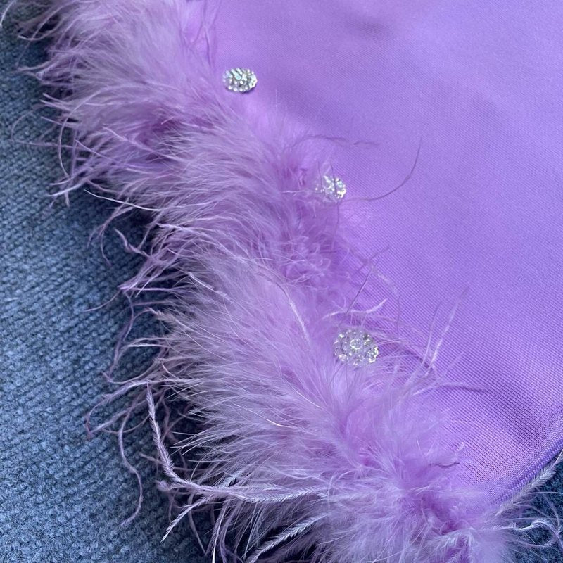 Purple Feather Hem Halter Mini Dress H6028