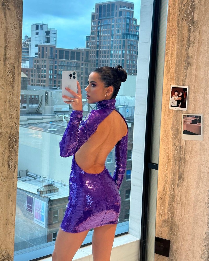 Purple Sequin Backless Mini Dress H6315