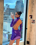 Purple Sequin Backless Mini Dress H6315