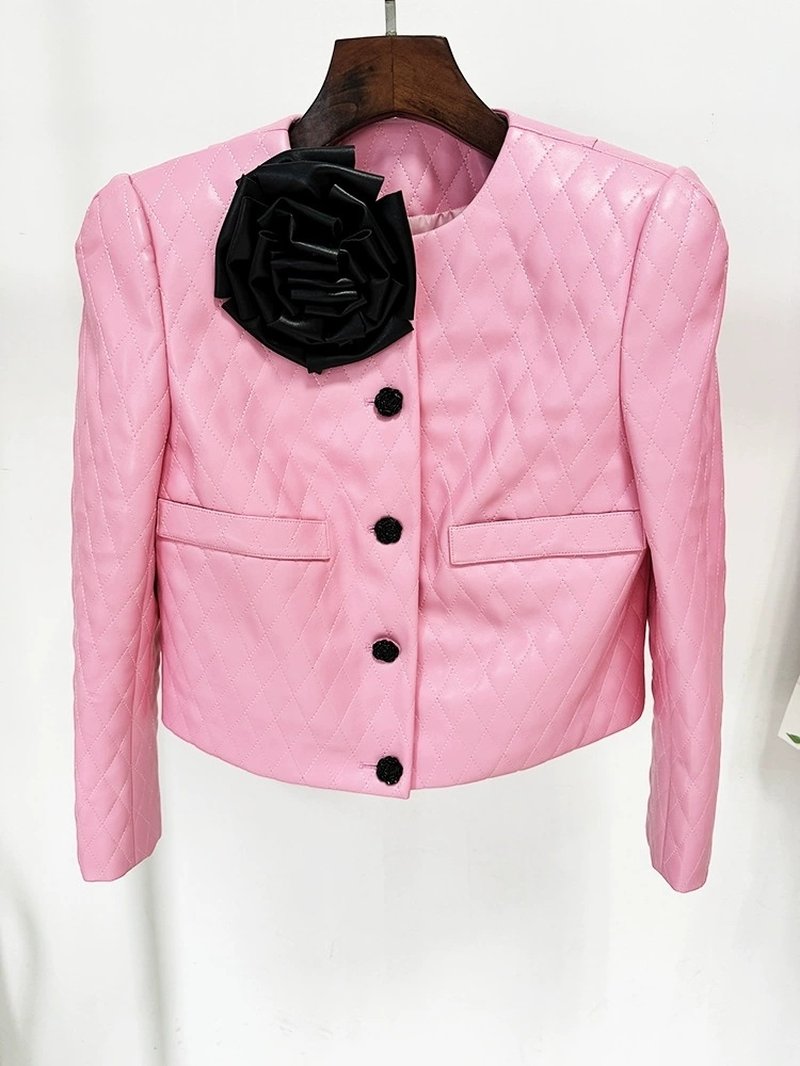 Quilted Pink Leather Mini Dress H6298