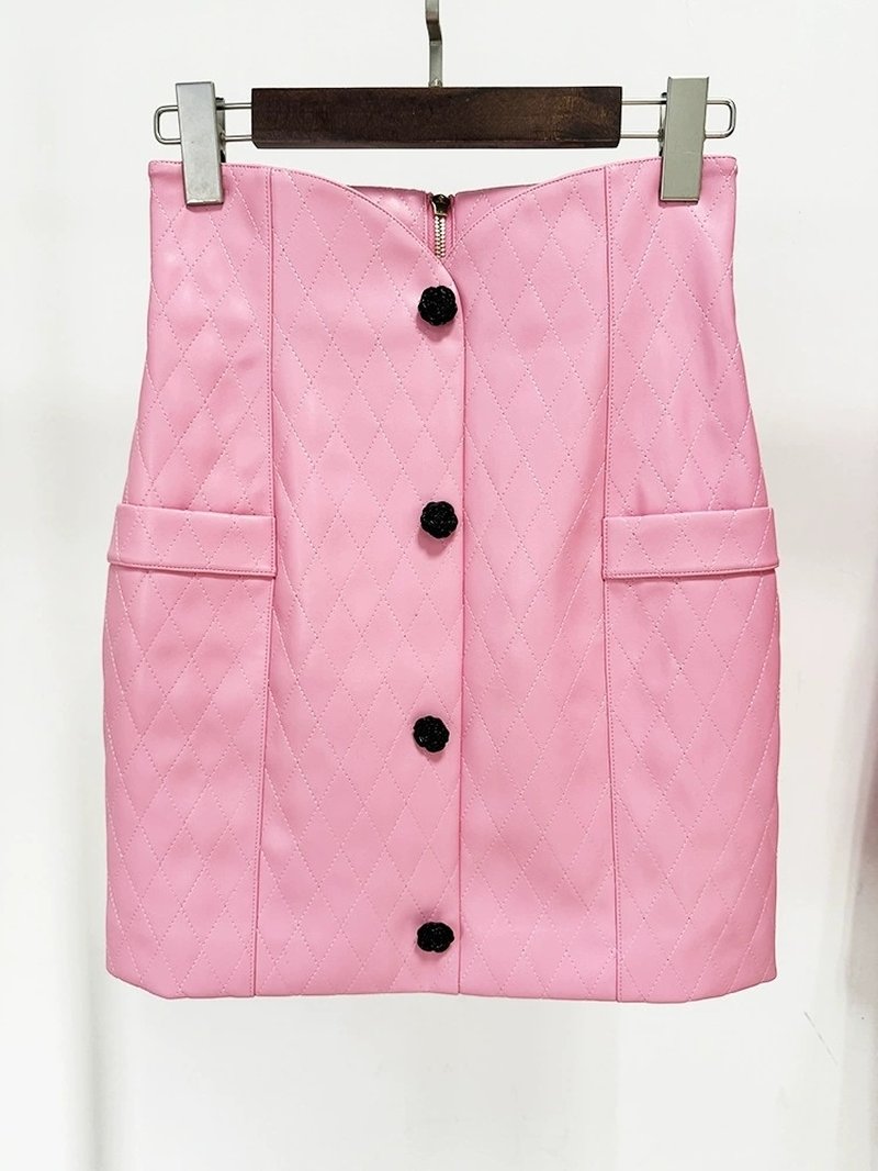 Quilted Pink Leather Mini Dress H6298