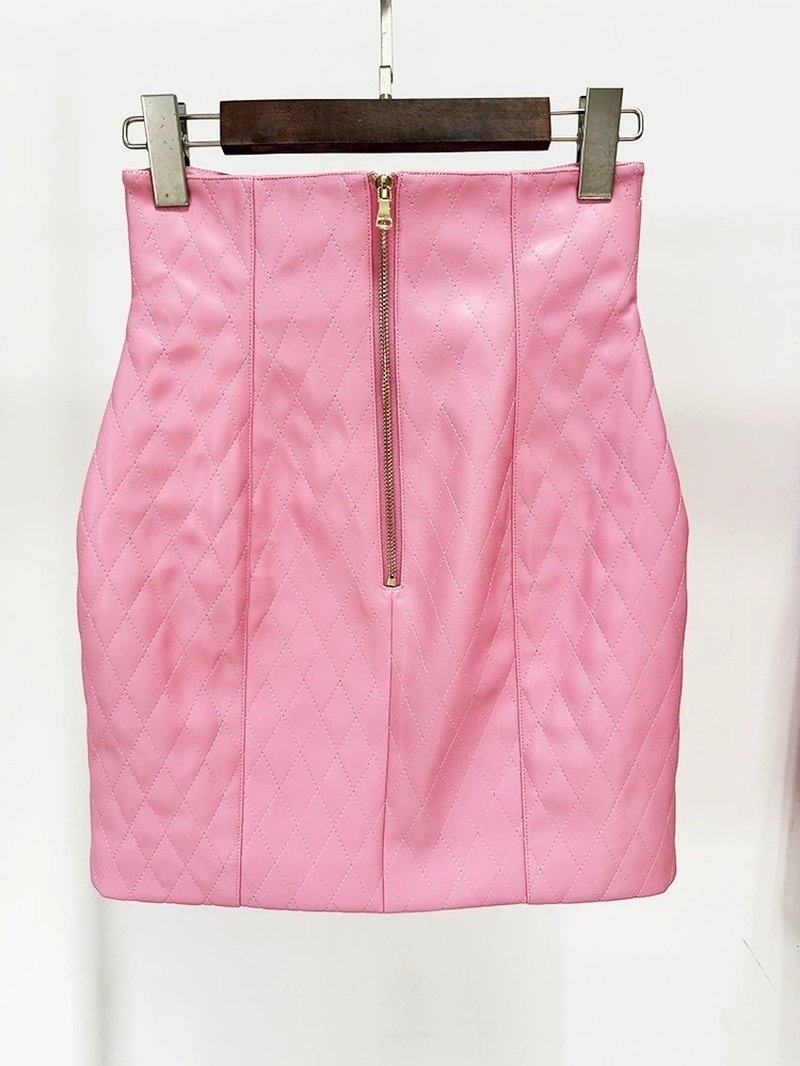 Quilted Pink Leather Mini Dress H6298