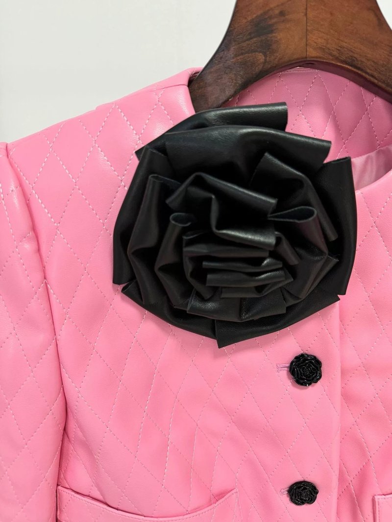 Quilted Pink Leather Mini Dress H6298