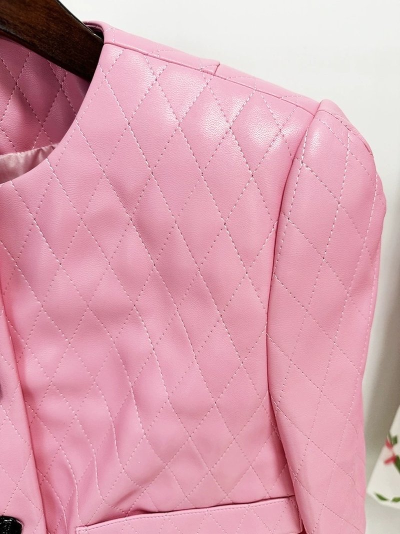 Quilted Pink Leather Mini Dress H6298