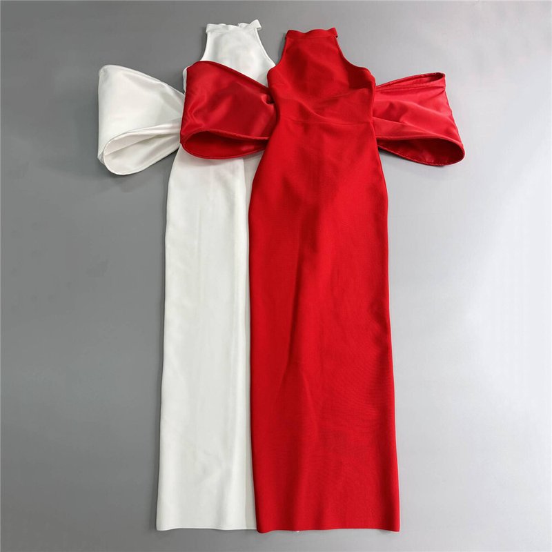 Red Backless Bow Halter Maxi Dress H6521