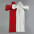 Red Backless Bow Halter Maxi Dress H6521