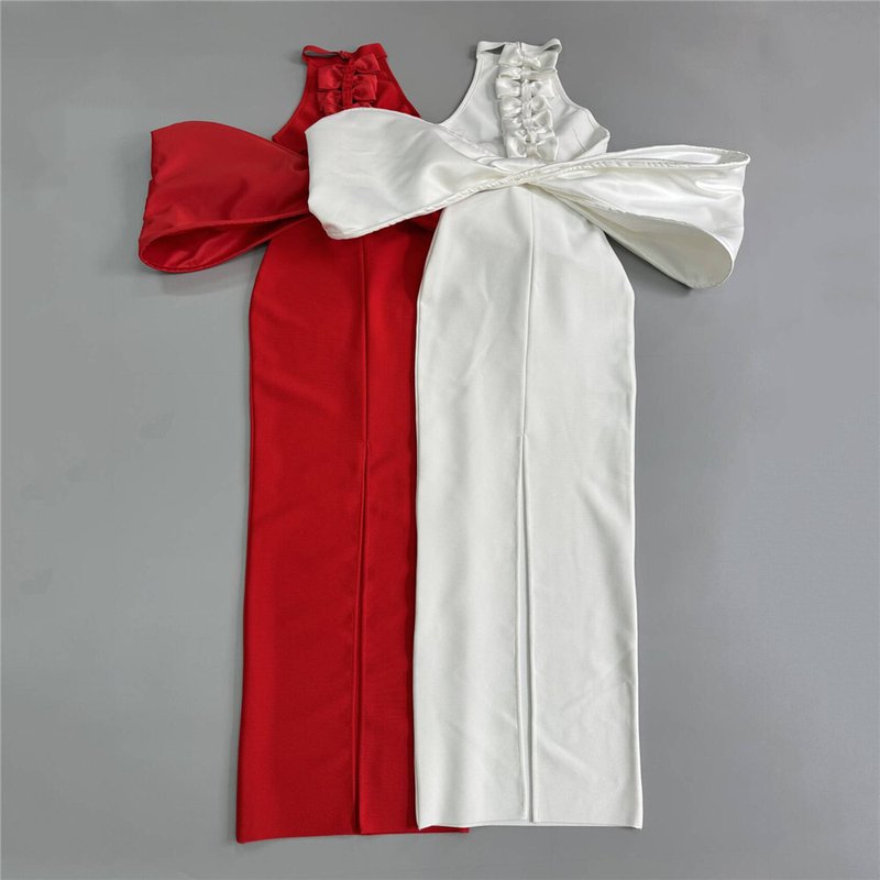 Red Backless Bow Halter Maxi Dress H6521