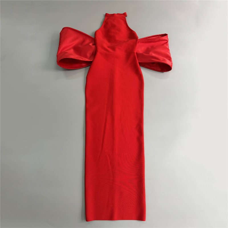 Red Backless Bow Halter Maxi Dress H6521