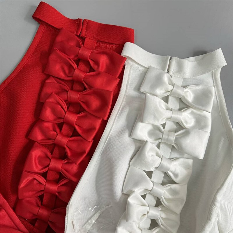 Red Backless Bow Halter Maxi Dress H6521