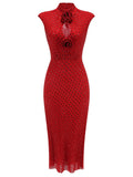 Red Beaded Halter Midi Dress H6668