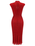 Red Beaded Halter Midi Dress H6668