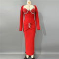 Red Beaded Long Sleeve Midi Dress H6645