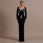 Red Beaded Long Sleeve Midi Dress H6645