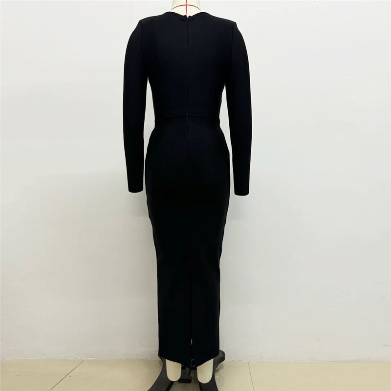 Red Beaded Long Sleeve Midi Dress H6645