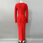 Red Beaded Long Sleeve Midi Dress H6645