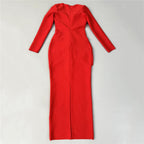 Red Beaded Long Sleeve Midi Dress H6645