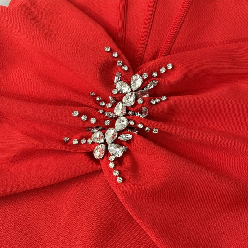 Red Beaded Long Sleeve Midi Dress H6645