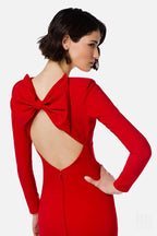 Red Bow Back Long Sleeve Dress H4226