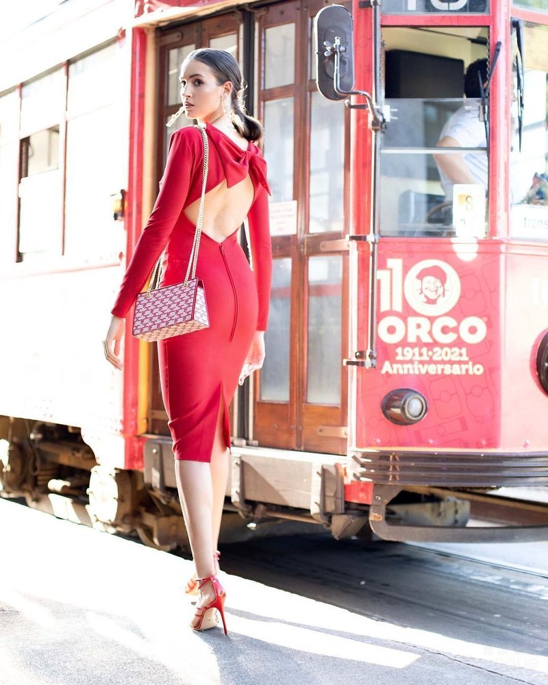 Red Bow Back Long Sleeve Dress H4226