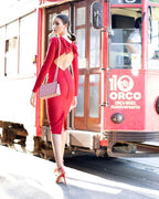 Red Bow Back Long Sleeve Dress H4226