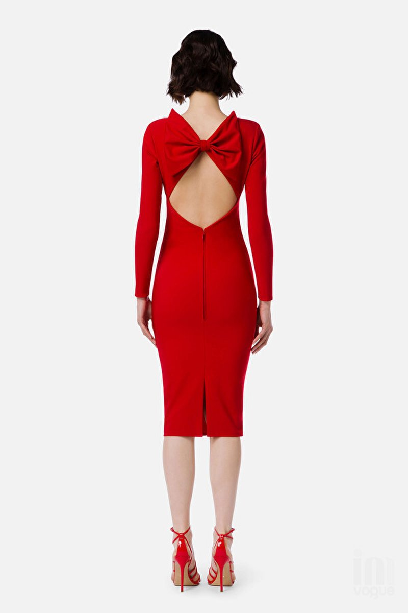 Red Bow Back Long Sleeve Dress H4226