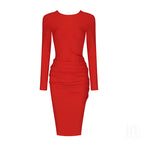 Red Bow Back Long Sleeve Dress H4226