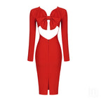 Red Bow Back Long Sleeve Dress H4226