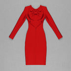 Red Bow Back Long Sleeve Dress H4226