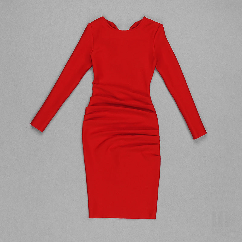 Red Bow Back Long Sleeve Dress H4226